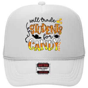 Will Trade Students For Candy Teacher Halloween High Crown Mesh Back Trucker Hat