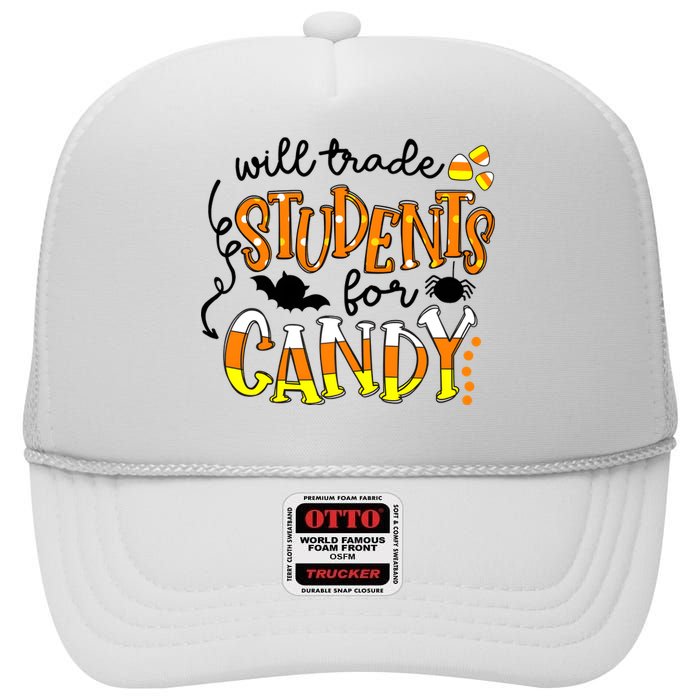 Will Trade Students For Candy Teacher Halloween High Crown Mesh Back Trucker Hat