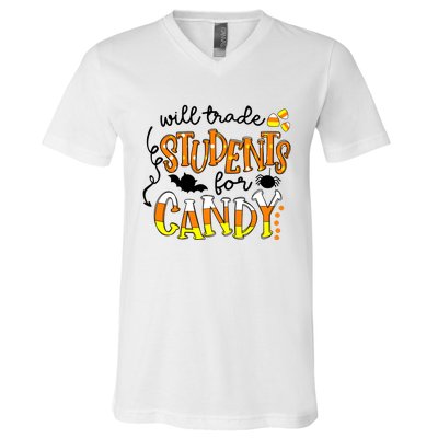 Will Trade Students For Candy Teacher Halloween V-Neck T-Shirt