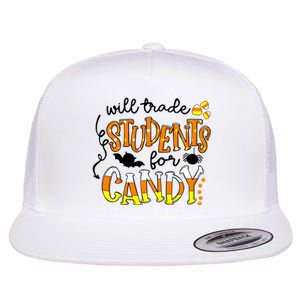 Will Trade Students For Candy Teacher Halloween Flat Bill Trucker Hat