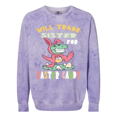 Will Trade Sister For Easter Candy Dinosaur T Rex Bunny Ears Gift Colorblast Crewneck Sweatshirt