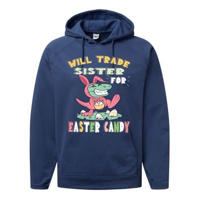 Will Trade Sister For Easter Candy Dinosaur T Rex Bunny Ears Gift Performance Fleece Hoodie