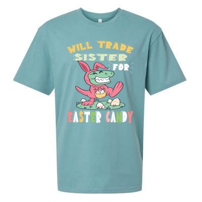 Will Trade Sister For Easter Candy Dinosaur T Rex Bunny Ears Gift Sueded Cloud Jersey T-Shirt