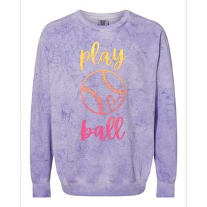 Women Teen Softball Play Ball Colorblast Crewneck Sweatshirt