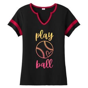 Women Teen Softball Play Ball Ladies Halftime Notch Neck Tee