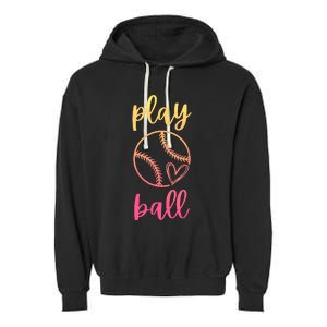 Women Teen Softball Play Ball Garment-Dyed Fleece Hoodie