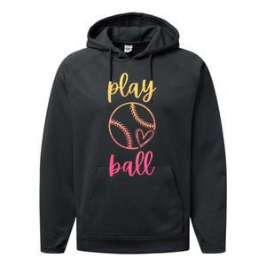 Women Teen Softball Play Ball Performance Fleece Hoodie