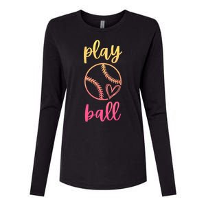 Women Teen Softball Play Ball Womens Cotton Relaxed Long Sleeve T-Shirt