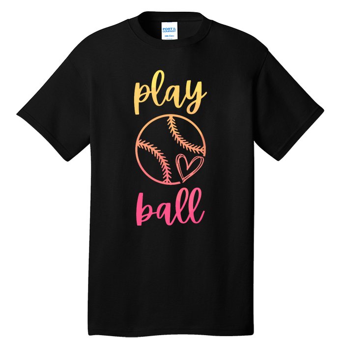 Women Teen Softball Play Ball Tall T-Shirt