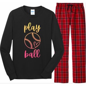 Women Teen Softball Play Ball Long Sleeve Pajama Set