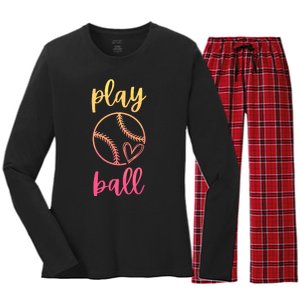 Women Teen Softball Play Ball Women's Long Sleeve Flannel Pajama Set 