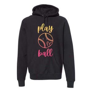 Women Teen Softball Play Ball Premium Hoodie