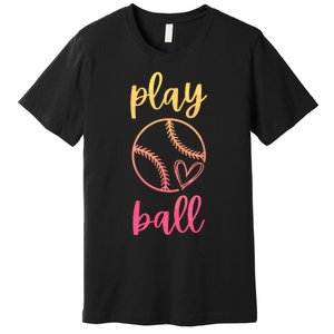 Women Teen Softball Play Ball Premium T-Shirt