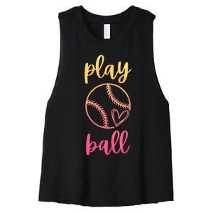 Women Teen Softball Play Ball Women's Racerback Cropped Tank