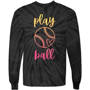 Women Teen Softball Play Ball Tie-Dye Long Sleeve Shirt