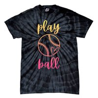 Women Teen Softball Play Ball Tie-Dye T-Shirt