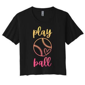 Women Teen Softball Play Ball Women's Crop Top Tee