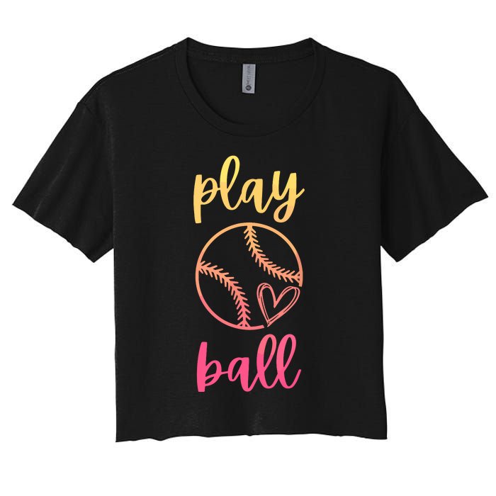 Women Teen Softball Play Ball Women's Crop Top Tee