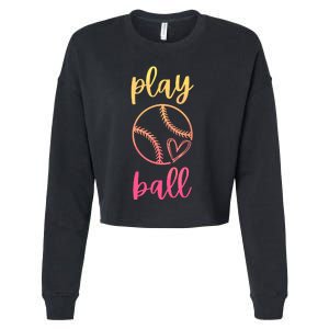 Women Teen Softball Play Ball Cropped Pullover Crew