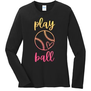 Women Teen Softball Play Ball Ladies Long Sleeve Shirt