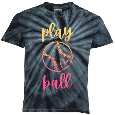 Women Teen Softball Play Ball Kids Tie-Dye T-Shirt