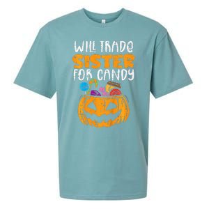 Will Trade Sister For Candy Funny Halloween Family Sueded Cloud Jersey T-Shirt