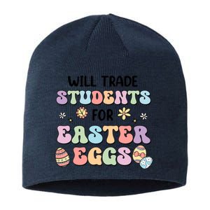 Will Trade Students For Easter Eggs Funny Teacher Easter Day Sustainable Beanie