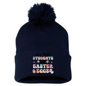 Will Trade Students For Easter Eggs Funny Teacher Easter Day Pom Pom 12in Knit Beanie