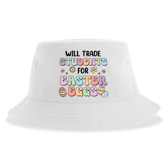 Will Trade Students For Easter Eggs Funny Teacher Easter Day Sustainable Bucket Hat