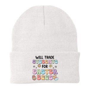 Will Trade Students For Easter Eggs Funny Teacher Easter Day Knit Cap Winter Beanie