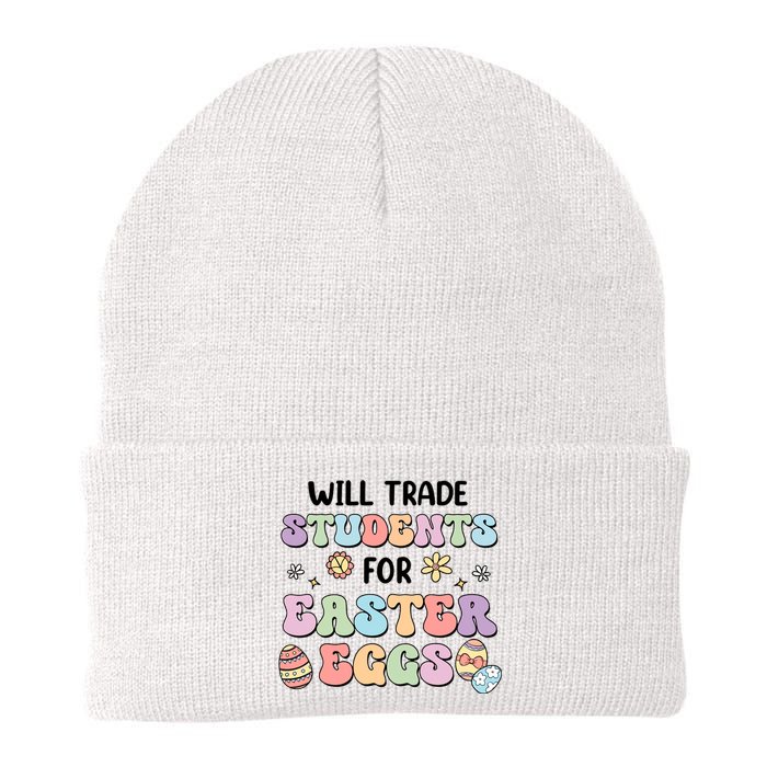 Will Trade Students For Easter Eggs Funny Teacher Easter Day Knit Cap Winter Beanie