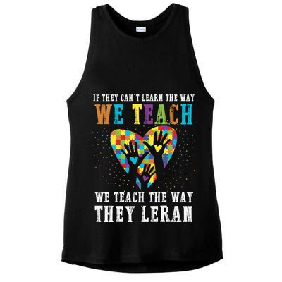 We Teach The Way They Lean Autism Awareness Month Ladies PosiCharge Tri-Blend Wicking Tank