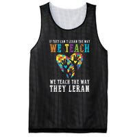 We Teach The Way They Lean Autism Awareness Month Mesh Reversible Basketball Jersey Tank