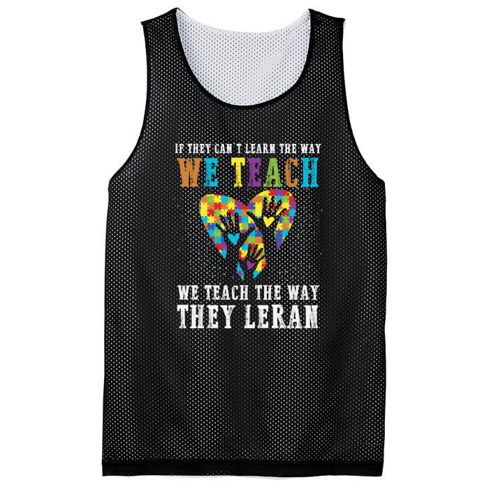 We Teach The Way They Lean Autism Awareness Month Mesh Reversible Basketball Jersey Tank