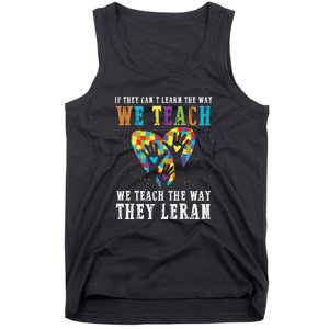 We Teach The Way They Lean Autism Awareness Month Tank Top