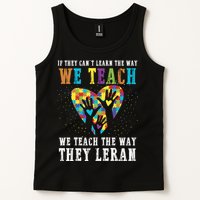 We Teach The Way They Lean Autism Awareness Month Tank Top