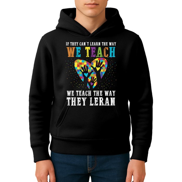 We Teach The Way They Lean Autism Awareness Month Kids Hoodie