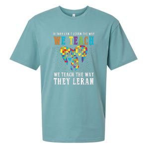 We Teach The Way They Lean Autism Awareness Month Sueded Cloud Jersey T-Shirt