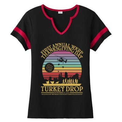 Wkrp Thanksgiving Turkey Drop Funny Ladies Halftime Notch Neck Tee