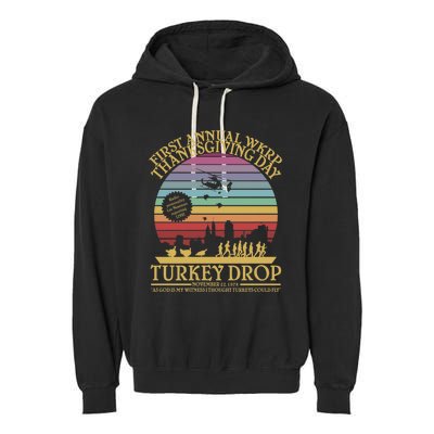 Wkrp Thanksgiving Turkey Drop Funny Garment-Dyed Fleece Hoodie