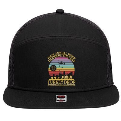 Wkrp Thanksgiving Turkey Drop Funny 7 Panel Mesh Trucker Snapback Hat