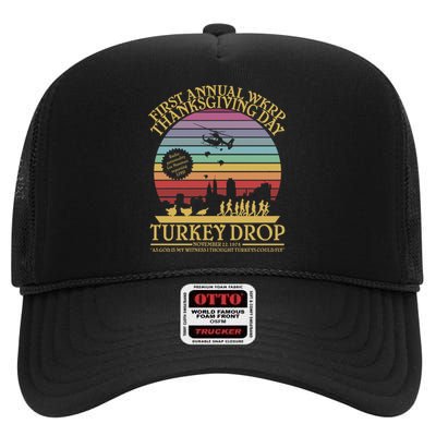 Wkrp Thanksgiving Turkey Drop Funny High Crown Mesh Back Trucker Hat