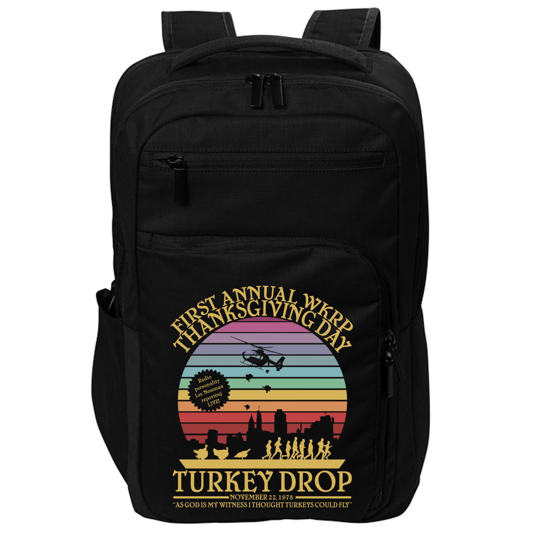 Wkrp Thanksgiving Turkey Drop Funny Impact Tech Backpack
