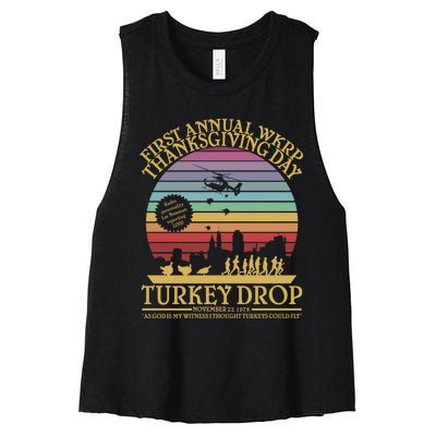 Wkrp Thanksgiving Turkey Drop Funny Women's Racerback Cropped Tank