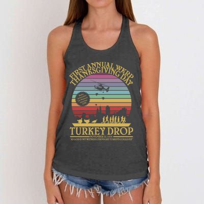 Wkrp Thanksgiving Turkey Drop Funny Women's Knotted Racerback Tank