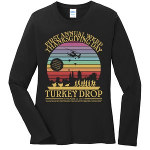 Wkrp Thanksgiving Turkey Drop Funny Ladies Long Sleeve Shirt