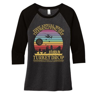 Wkrp Thanksgiving Turkey Drop Funny Women's Tri-Blend 3/4-Sleeve Raglan Shirt