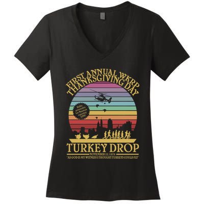 Wkrp Thanksgiving Turkey Drop Funny Women's V-Neck T-Shirt