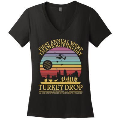 Wkrp Thanksgiving Turkey Drop Funny Women's V-Neck T-Shirt