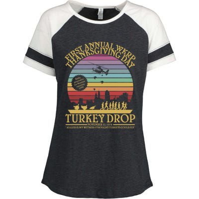 Wkrp Thanksgiving Turkey Drop Funny Enza Ladies Jersey Colorblock Tee